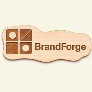 Muotoon leikattu puinen nimikyltti