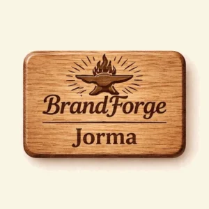 Pieni suorakulmainen puinen nimikyltti kaiverruksella