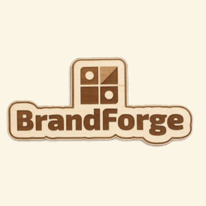 Puinen yrityslogokyltti kaiverrettu