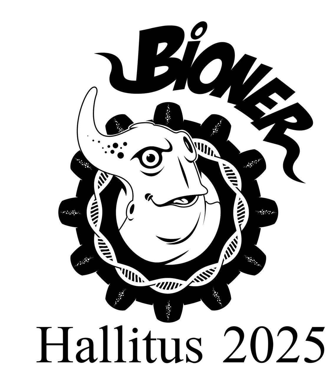 BIOner Hallitus 2025 -järjestön logo mustavalkoisena